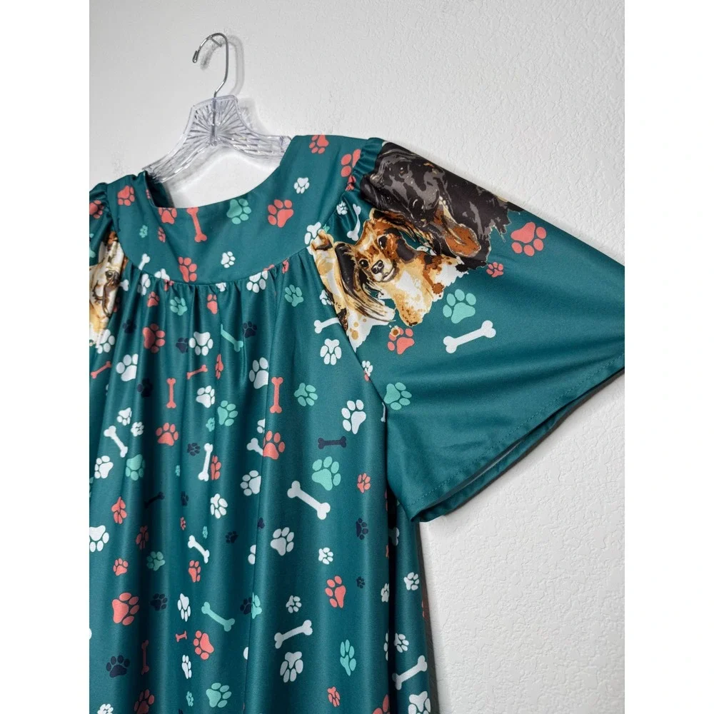 Anthony‎ Richards Dog Print Nightgown Muumuu House Dress Teal Green Plus Size 1X